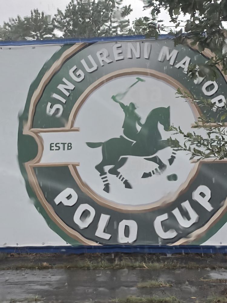 Bannerul Singureni Manor Polo Cup, cu un jucător de polo călare în galop. Foto: Ponturi.ro